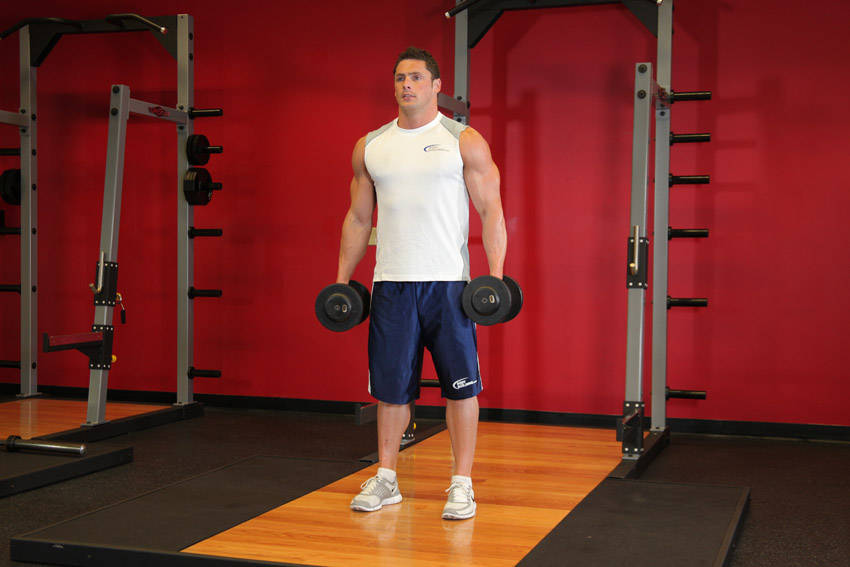 Heel-elevated dumbbell squat